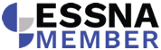 Logo membre de l'ESSNA. Formes géométriques bleues et grises, inscription « ESSNA » en noir et « MEMBER » en bleu.
